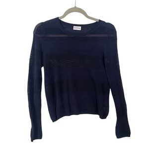 Brora open knit sweater US 4 UK 8 EU 36 Linen blend Dark blue Womens Long sleeve